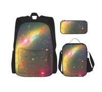 KAABNNT Beautiful Galaxy Print 3-in-1 Waterproof Oxford Backpack Set | Lunch Box | Pencil Case | Work | Outdoor