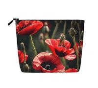KAABNNT Beautiful Red Poppy Flower Print Single Layer Linen-Like Makeup Bag Stylish and Practical Fake Hemp Makeup Bag