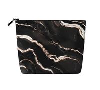 KAABNNT Black Rose Gold Marble Print Single Layer Linen-Like Makeup Bag Stylish and Practical Fake Hemp Makeup Bag