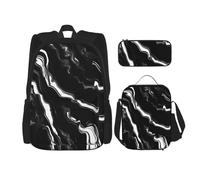 KAABNNT Black White Marble Print Print 3-in-1 Waterproof Oxford Backpack Set | Lunch Box | Pencil Case | Work | Outdoor