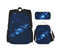 KAABNNT Blue Galaxy Patterns Print 3-in-1 Waterproof Oxford Backpack Set | Lunch Box | Pencil Case | Work | Outdoor