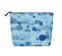 KAABNNT Blue Polka Dot Print Print Single Layer Linen-Like Makeup Bag Stylish and Practical Fake Hemp Makeup Bag