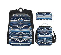 KAABNNT Blue Polynesian Maori Tribal Patterns Print 3-in-1 Waterproof Oxford Backpack Set | Lunch Box | Pencil Case | Work | Outdoor