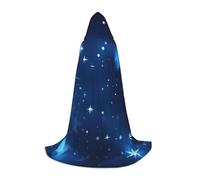 KAABNNT Blue Shining Stars patterns Print Full Print Hooded Cape | 94% Polyester 6% Spandex | Bow Tie | Halloween/Cosplay/Stage