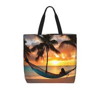 KAABNNT Coconut Beach Sunset Hammock Print Large Tote Bag - Shopping Grocery Bag | Stylish Beach Bag for Travel, Gym & Outings