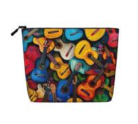 KAABNNT Color Acoustic and Guitars Print Single Layer Linen-Like Makeup Bag Stylish and Practical Fake Hemp Makeup Bag