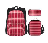 KAABNNT Danish Flag Print 3-in-1 Waterproof Oxford Backpack Set | Lunch Box | Pencil Case | Work | Outdoor