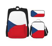 KAABNNT Flag of Czech Republic Print 3-in-1 Waterproof Oxford Backpack Set | Lunch Box | Pencil Case | Work | Outdoor