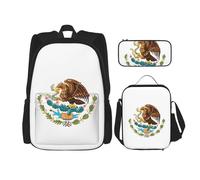 KAABNNT Flag of Mexico Print 3-in-1 Waterproof Oxford Backpack Set | Lunch Box | Pencil Case | Work | Outdoor