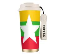 KAABNNT Flag of Myanmar Print 316 Stainless Steel Coffee Cup- 2-in-1 Double Drink Lid/Straw/Wrist Strap, Travel Mug for Home Office Gym