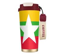 KAABNNT Flag of Myanmar Print 316 Stainless Steel Coffee Cup- 2-in-1 Double Drink Lid/Straw/Wrist Strap, Travel Mug for Home Office Gym