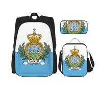 KAABNNT Flag of San Marino Print 3-in-1 Waterproof Oxford Backpack Set | Lunch Box | Pencil Case | Work | Outdoor