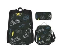 KAABNNT Graffiti Skateboard Print 3-in-1 Waterproof Oxford Backpack Set | Lunch Box | Pencil Case | Work | Outdoor