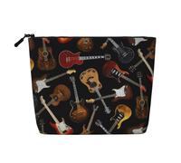 KAABNNT Guitars Print Single Layer Linen-Like Makeup Bag Stylish and Practical Fake Hemp Makeup Bag