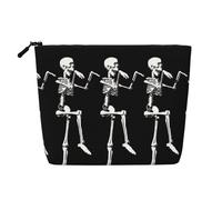 KAABNNT Halloween Posable Skeleton Skull Print Single Layer Linen-Like Makeup Bag Stylish and Practical Fake Hemp Makeup Bag