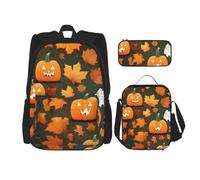 KAABNNT Happy Thanksgiving Day Pumpkin Print 3-in-1 Waterproof Oxford Backpack Set | Lunch Box | Pencil Case | Work | Outdoor