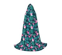KAABNNT Hawaii Red Flower Print Full Print Hooded Cape | 94% Polyester 6% Spandex | Bow Tie | Halloween/Cosplay/Stage