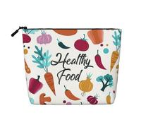 KAABNNT Healthy Food Print Single Layer Linen-Like Makeup Bag Stylish and Practical Fake Hemp Makeup Bag