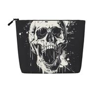 KAABNNT Horror Ghost Skull Print Single Layer Linen-Like Makeup Bag Stylish and Practical Fake Hemp Makeup Bag