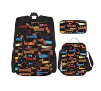 KAABNNT I Love My Dog Dachshunds Print 3-in-1 Waterproof Oxford Backpack Set | Lunch Box | Pencil Case | Work | Outdoor