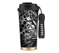 KAABNNT Leopard Print 316 Stainless Steel Coffee Cup- 2-in-1 Double Drink Lid/Straw/Wrist Strap, Travel Mug for Home Office Gym