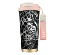 KAABNNT Leopard Print 316 Stainless Steel Coffee Cup- 2-in-1 Double Drink Lid/Straw/Wrist Strap, Travel Mug for Home Office Gym