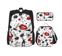 KAABNNT Lips high Heels Print 3-in-1 Waterproof Oxford Backpack Set | Lunch Box | Pencil Case | Work | Outdoor