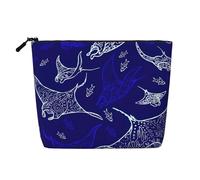 KAABNNT Manta Ray and Fish Print Single Layer Linen-Like Makeup Bag Stylish and Practical Fake Hemp Makeup Bag