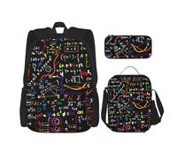 KAABNNT Math Formula Print 3-in-1 Waterproof Oxford Backpack Set | Lunch Box | Pencil Case | Work | Outdoor