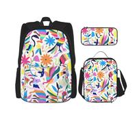 KAABNNT Mexican Otomi Animals Print 3-in-1 Waterproof Oxford Backpack Set | Lunch Box | Pencil Case | Work | Outdoor