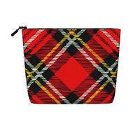 KAABNNT Plaid Red and Black Print Single Layer Linen-Like Makeup Bag Stylish and Practical Fake Hemp Makeup Bag