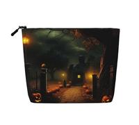 KAABNNT Scary Halloween Print Single Layer Linen-Like Makeup Bag Stylish and Practical Fake Hemp Makeup Bag