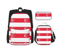 KAABNNT Singapore Flag Print 3-in-1 Waterproof Oxford Backpack Set | Lunch Box | Pencil Case | Work | Outdoor