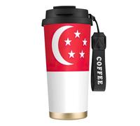 KAABNNT Singapore Flag Print 316 Stainless Steel Coffee Cup- 2-in-1 Double Drink Lid/Straw/Wrist Strap, Travel Mug for Home Office Gym
