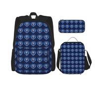 KAABNNT Sky Blue Heart Print 3-in-1 Waterproof Oxford Backpack Set | Lunch Box | Pencil Case | Work | Outdoor
