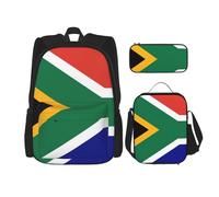 KAABNNT South African Flag Print 3-in-1 Waterproof Oxford Backpack Set | Lunch Box | Pencil Case | Work | Outdoor