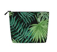 KAABNNT Transparent Palm Leaf Patterns Print Single Layer Linen-Like Makeup Bag Stylish and Practical Fake Hemp Makeup Bag