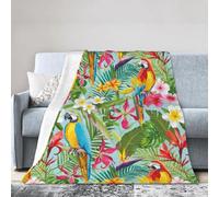 KAABNNT Tropical plants and parrots Print Ultra-Soft Micro Fleece Blanket - Anti-Pilling, Air Conditioning Blanket for Bed,Sofa,Camping,Travel