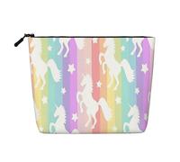 KAABNNT Unicorns On Colorful Stripes Print Single Layer Linen-Like Makeup Bag Stylish and Practical Fake Hemp Makeup Bag