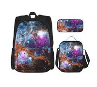 KAABNNT Universe Galaxy Space Print 3-in-1 Waterproof Oxford Backpack Set | Lunch Box | Pencil Case | Work | Outdoor