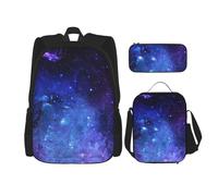 KAABNNT Universe Galaxy Star Space Print 3-in-1 Waterproof Oxford Backpack Set | Lunch Box | Pencil Case | Work | Outdoor