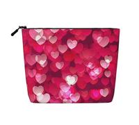 KAABNNT Valentine's Day Love Heart Print Single Layer Linen-Like Makeup Bag Stylish and Practical Fake Hemp Makeup Bag