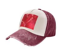 KAABNNT Valentine's Day Red Heart Flower Print Unisex Washed Denim Baseball Cap-Contrast Color,for Daily/Outdoor (Sports,Hiking)-All Seasons
