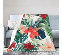 KAABNNT Vegetation Leaves with Hibiscus Flowers Print Ultra-Soft Micro Fleece Blanket - Anti-Pilling, Air Conditioning Blanket for Bed,Sofa,Camping,Travel