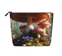 KAABNNT Wild Mushroom Print Single Layer Linen-Like Makeup Bag Stylish and Practical Fake Hemp Makeup Bag