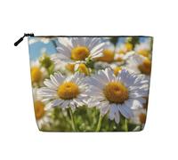 KAABNNT Wild White Daisy Flower Print Single Layer Linen-Like Makeup Bag Stylish and Practical Fake Hemp Makeup Bag