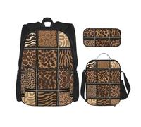 KAABNNT Wild Zoo Print 3-in-1 Waterproof Oxford Backpack Set | Lunch Box | Pencil Case | Work | Outdoor