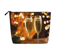 KAABNNT Wine Cup Print Single Layer Linen-Like Makeup Bag Stylish and Practical Fake Hemp Makeup Bag