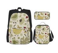 KAABNNT Yellow Leaves Chicken Print 3-in-1 Waterproof Oxford Backpack Set | Lunch Box | Pencil Case | Work | Outdoor