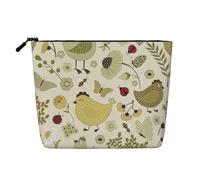 KAABNNT Yellow Leaves Chicken Print Single Layer Linen-Like Makeup Bag Stylish and Practical Fake Hemp Makeup Bag